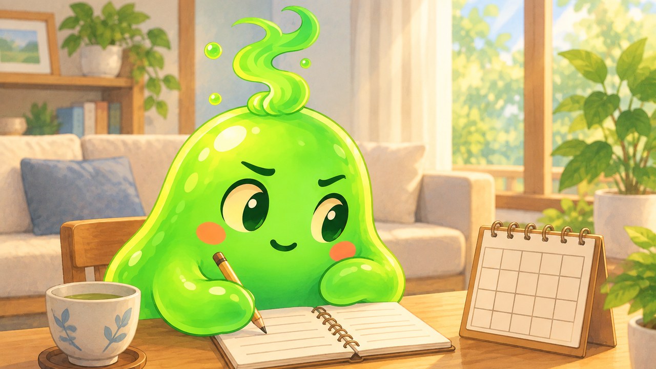 リビングのテーブルでノートに気になる変化を書き留めるスメル君